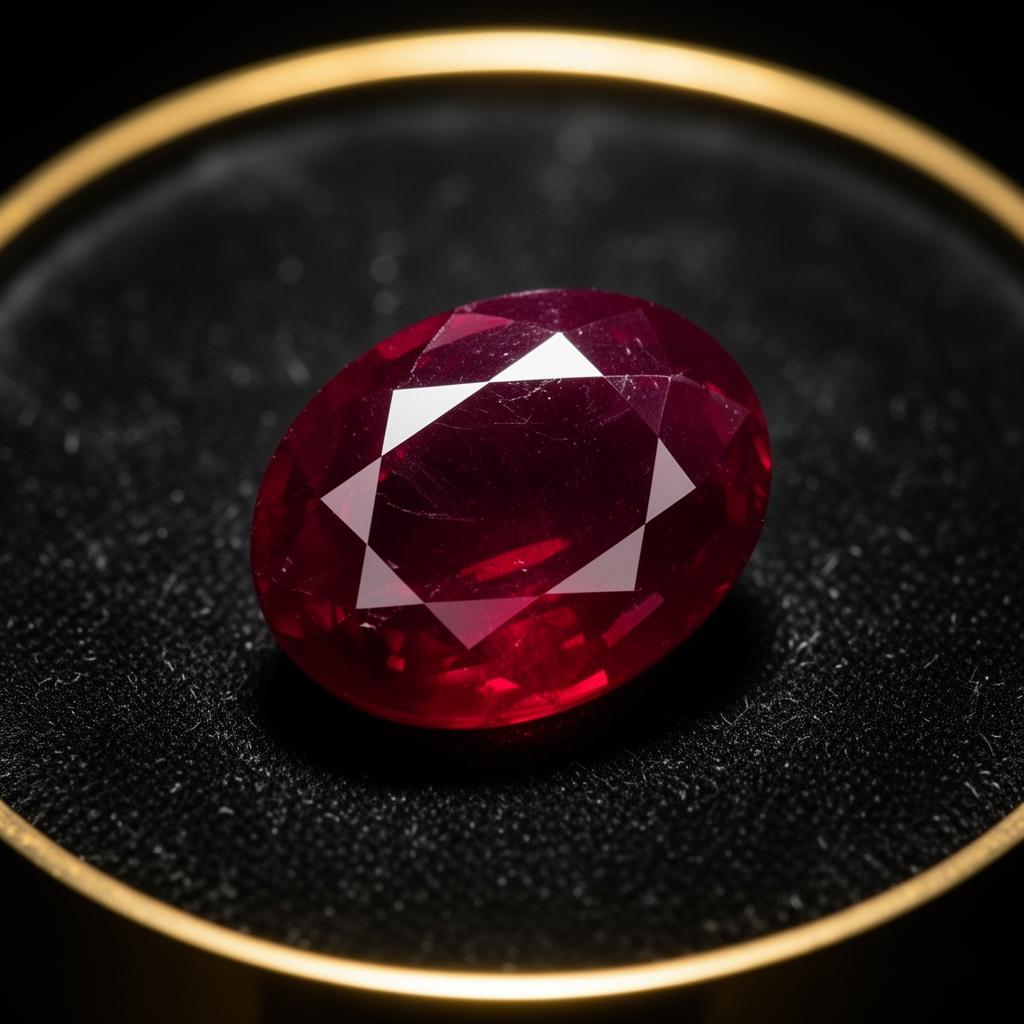 Certified ruby gemstone on black velvet