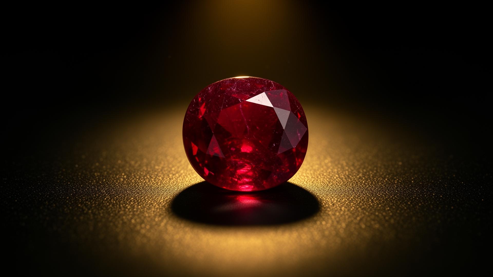 Burmese ruby under warm spotlight